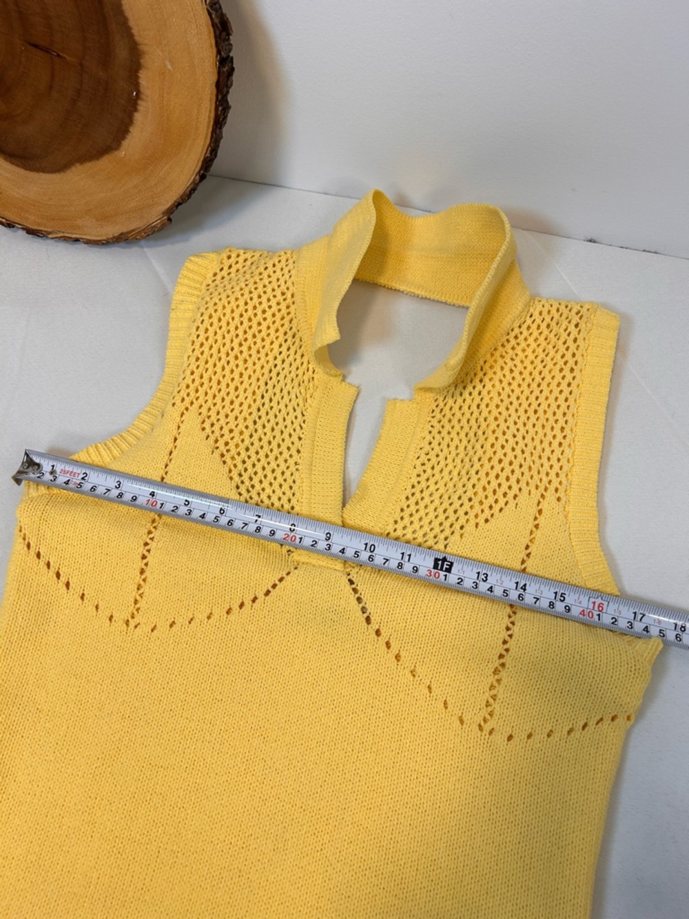Zara Yellow Knit Polo Dress with Cutwork Details BodyCon Mini Size Large - Picture 5 of 7